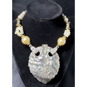 Vintage Abalone Shell And Faux Pearl Necklace